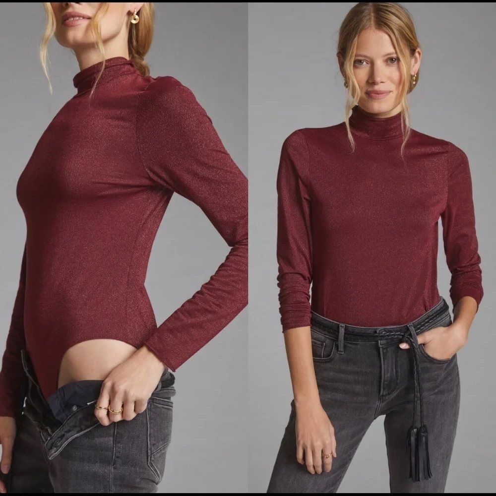 NWT Anthropologie Shimmer Open Back Bodysuit M